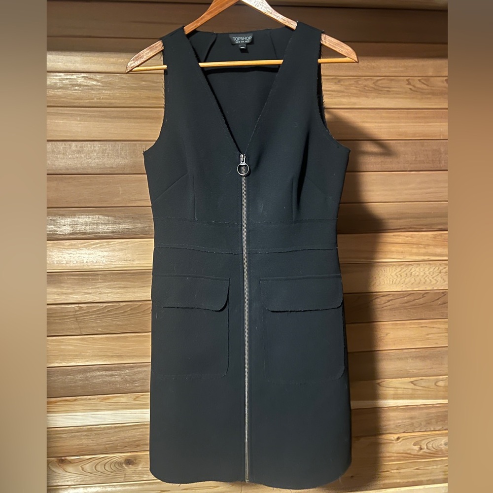 Topshop Black Zip-Front Mini Dress